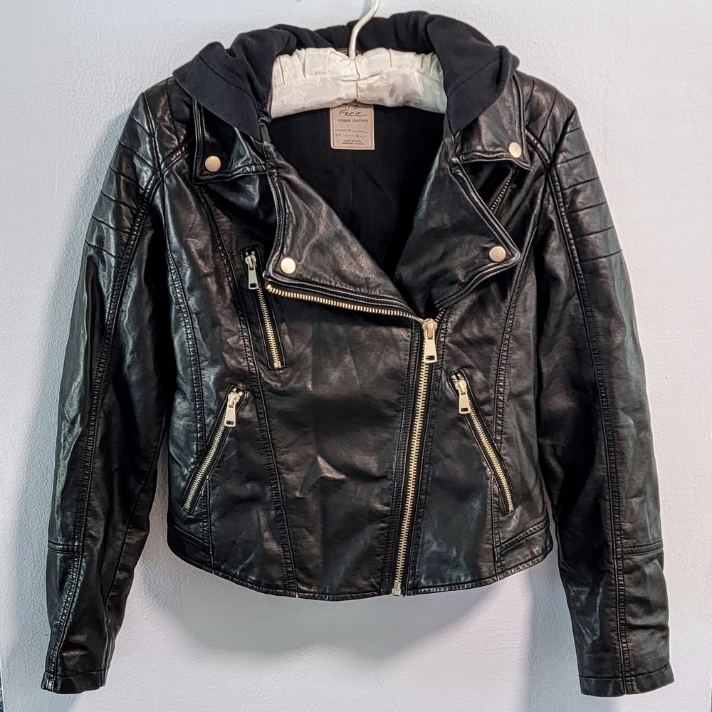 S Harriet Vegan Leather Moto Grunge Hooded Jacket We The Free People Asymetrical